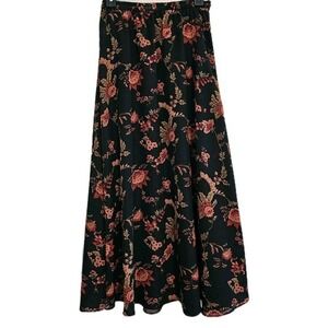Stonebridge reversible Floral  Maxi Skirt Black Red Boho Elastic Waist‎ Size S